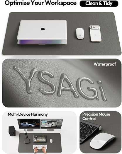 YSAGi Leather Desk Protector, Office Mat, Large Mouse Mat, Non-Slip PU Leather Blotter, Laptop Desk Pad, Waterproof Writing Pad for Office and Home (Dark Grey, 35.4" x 17")