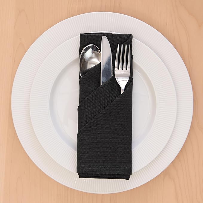 Encasa XO Jet Black Cloth Napkins Set of 6, 17"x17" | Solid Color Cotton Dinner Napkins | Washable & Reusable Napkins for Dining Table Fall Decoration, Holiday & Christmas Festivals