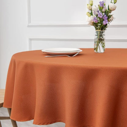 maxmill Round Textured Tablecloth Spill-Proof Wrinkle Free Soft Jacquard Table Cloth for Circular Table Cover, for Dining Room Buffet Banquet Parties Holiday Dinner, 70 Inch, Rust