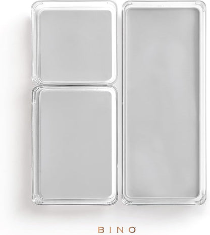 BINO | 3-Piece Drawer Organizer Bin Set - Grey, Large | THE MODULAR+ | Multi-Purpose Storage | Soft-Grip Lining and Non-Slip Rubber Feet | Durable | BPA-Free | Desk Drawer Organizer | Vanity Organizer