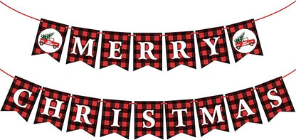 KatchOn, Merry Christmas Banner for Mantle- Large, 10 Feet, No DIY | Red and Black Christmas Fireplace Banner | Buffalo Plaid Christmas Decorations Indoor | Xmas Party Decorations | Xmas Decorations