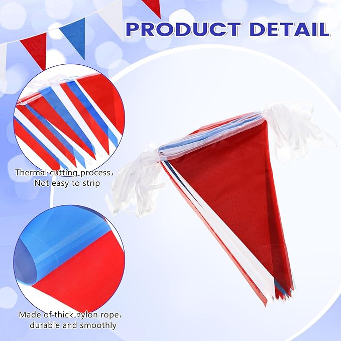 100 Feet Pennant Banners Flags 75 Solid String Triangle Flags for Grand Opening, Carnival Theme Birthday Party Decoration Outdoor Events Classroom Decoration(Red White Blue)