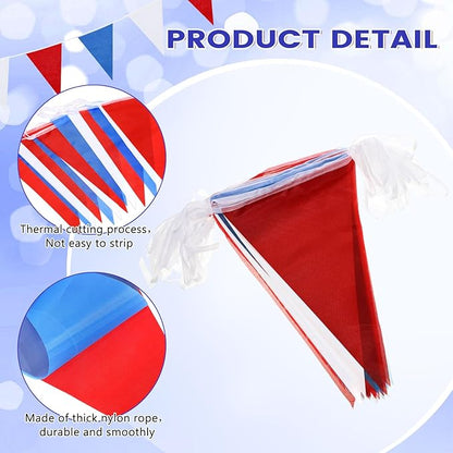 100 Feet Pennant Banners Flags 75 Solid String Triangle Flags for Grand Opening, Carnival Theme Birthday Party Decoration Outdoor Events Classroom Decoration(Red White Blue)