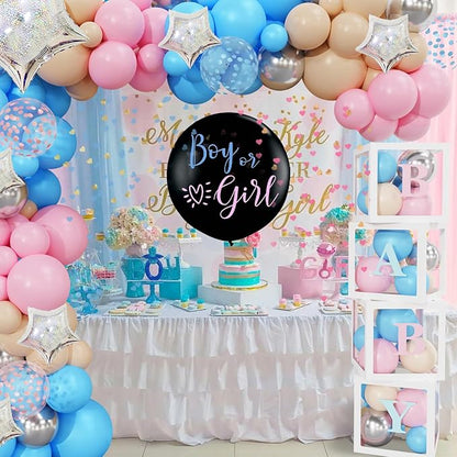 Amandir 164PCS Baby Boxes Gender Reveal Balloon Decorations, Pink and Blue Balloon Garland Kit 4pcs Boxes with Letters for Baby Shower Birthday Boy or Girl Gender Reveal Party Supplies