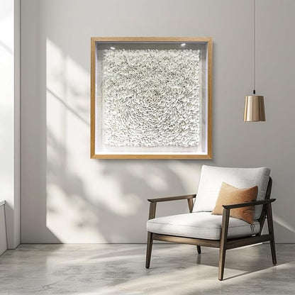 BrightA Minimalist 3D Wall Art Large Wall Art Artwork for Walls White Textured Wall Sculpture with Embossed Patterns Modern Abstract Artwork for Living Room Office Decor 31.5"x31.5"