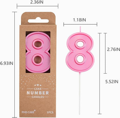 PHD CAKE 2.76 Inch Luxe Pink 8 Number Birthday Candles, Pink Number Candle, Cake Number Candles, Party Celebration