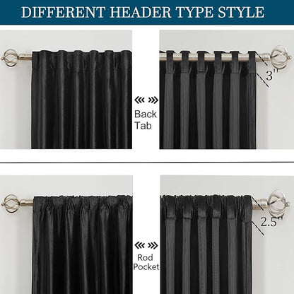 PRIMROSE Black Curtains 90 inch for Living Room Velvet Drapes Blackout Rod Pocket Back Tab Window Treatment Semi Room Darkening Decor Curtains for Bedroom Set of 2 Panels
