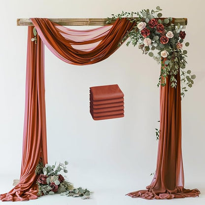 Wokceer Wedding Arch Draping Fabric Terracotta 6 Panels 28.7" x 20FT Sheer Fabric Drapes Backdrop Arch Draping Fabric for Wedding Ceremony Birthday Party Bridal Shower Decoration