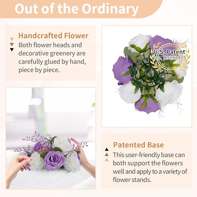 NUPTIO Flower Balls for Centerpieces Wedding: 2 Pcs 9.4 inch Diameter Light Purple & White Artificial Flower Ball Arrangement Bouquet Centerpiece for Tables - Fake Rose Flowers for Wedding Decor