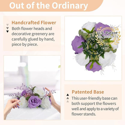 NUPTIO Flower Balls for Centerpieces Wedding: 2 Pcs 9.4 inch Diameter Light Purple & White Artificial Flower Ball Arrangement Bouquet Centerpiece for Tables - Fake Rose Flowers for Wedding Decor