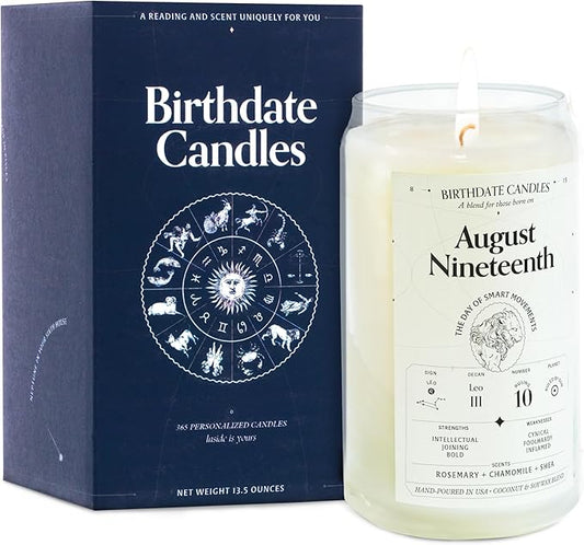 Birthdate Candles, August 19 - Leo Zodiac Scented Candles Birthday Gift - Rosemary, Chamomile & Shea Scent - All-Natural Soy & Coconut Wax, 60-80 Hour Burn Time - Made in USA