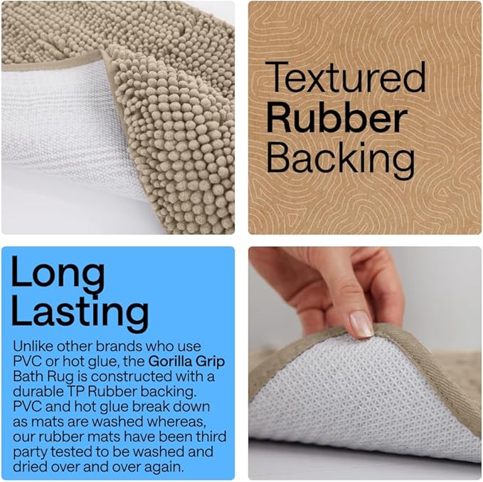 GORILLA GRIP Bathroom Rug Sets, Soft Chenille 2 Piece Area Rugs Set, Toilet Base Mat and 30x20 Carpet, Absorbent Microfiber Washable Mats Dry Quickly, Home Décor and Bath Room Accessories, Gray Beige