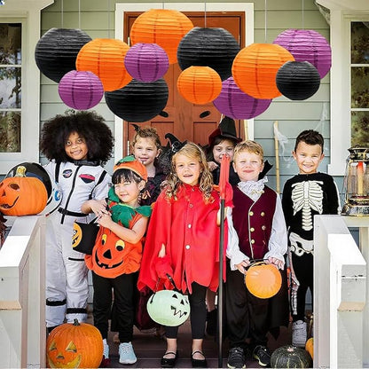 Orange Purple Black Paper Lanterns Decorative 12pcs Halloween Hanging Decorations for Graduation Thanksgiving Birthday Party Decorations