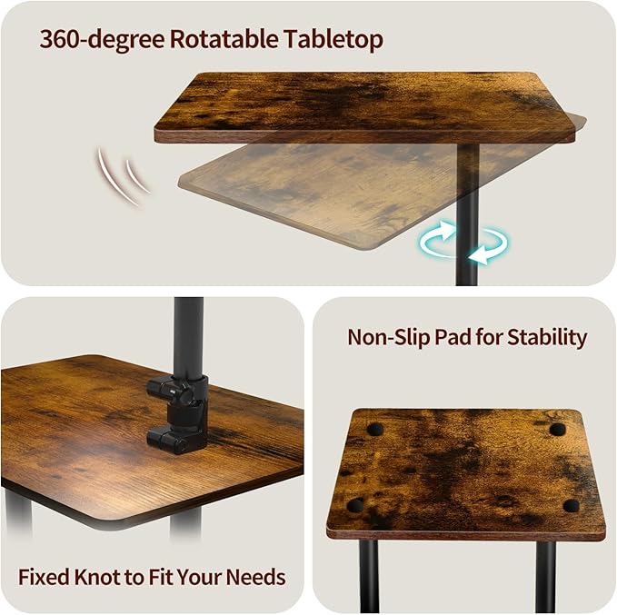 Swivel Side Table for Couch, 2 Pack Small End Table Adjustable Height Night Stand, 360° Swivel Nightstand with Storage Shelf for Small Spaces, Living Room, Bedroom