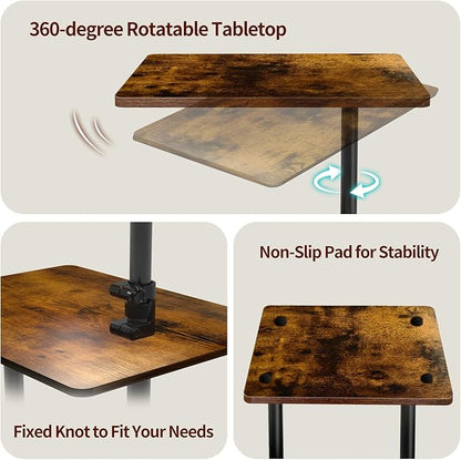 Swivel Side Table for Couch, 3 Tier Small End Table Adjustable Height with Rotatable Tray, Space Saving Nightstand with Storage Shelf for Living Room, Bedroom, Small Spaces