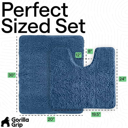 GORILLA GRIP Bathroom Rug Sets, Soft Chenille 2 Piece Area Rugs Set, Toilet Base Mat and 30x20 Carpet, Absorbent Microfiber Washable Mats Dry Quickly, Home Décor and Bath Room Accessories, Blue