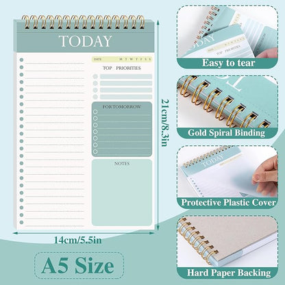 2 Packs To Do List Notepad, 104 Pages To Do List Notebook A5 Undated Daily Planner Notepad with Task Checklist Home Office School Supplies