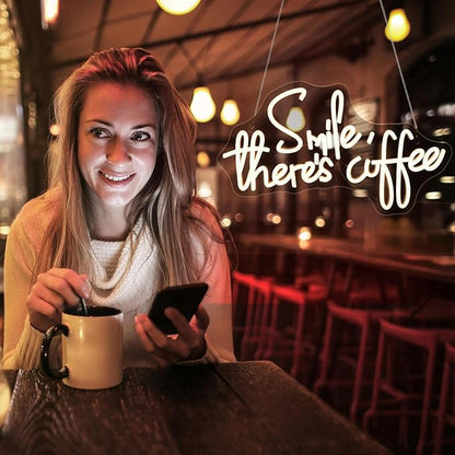 Smile There's Coffee Neon Sign, Neon Signs for Wall Decor Neon LED Signs Room Neon Light Up Signs Home Decor