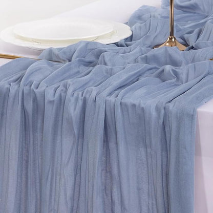 Socomi 15pcs Dusty Blue Fall Thanksgiving Cheesecloth Table Runner Boho Rustic Gauze 120 inch 10FT Cheese Cloth Runner for Wedding Party Baby Shower Birthday Home Decor Holiday Decorations