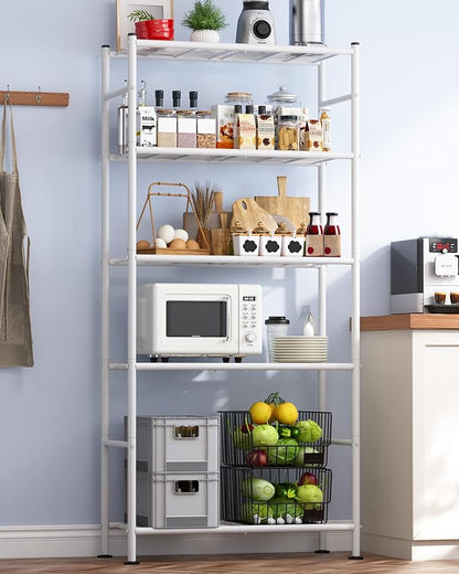 Storage Shelves - 5 Tier Shelf Organizer, Heavy Duty Garage Shelving Unit with Leveling Feet, Stable Metal Shelves Organizer for Pantry, Kitchen and Closet, 33.0" W x 12.6" D x 72.0" H, White