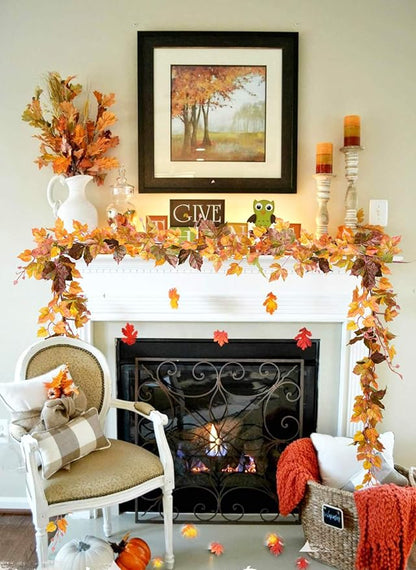 2 Pack Fall Maple Leaf Vine Clearance, 6.5 Ft/Piece Hanging Vine Garland Artificial Autumn Foliage Thanksgiving Decor for Home Wedding Fireplace Party