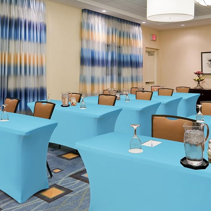 4ft Stretch Table Cover Fitted-8 Pack Light Blue Spandex Table Cloths with Elastic-Folding Table Protector for Party, Wedding, Vendor Booth Display, Banquet Buffet Event, Craft Trade Show