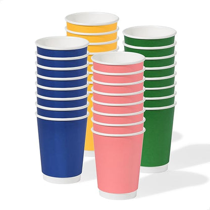Tossware GO 12 oz Double Wall - Mix Color Paper Cup Set - Premium Quality Food Safe - For Hot & Cold Drinks - Disposable & Recyclable - Perfect for Parties, Home & Office - Set of 100