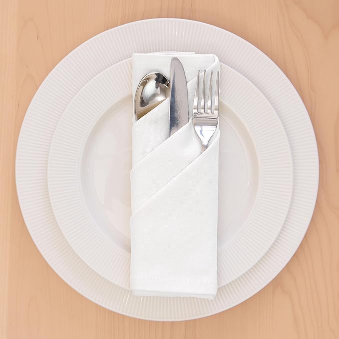 Encasa XO White Cloth Napkins Set of 6, 17"x17" | Solid Color Cotton Dinner Napkins | Washable & Reusable Napkins for Dining Table Fall Decoration, Holiday & Christmas Festivals