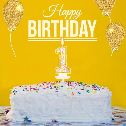 1st Birthday Candle for Cake, Colorful Macaron Numeral Candles for Boys/Girls, Baby Birthday Party Cake Decorations, Golden Cake Topper for Birthday Party Supplies (Number 1)
