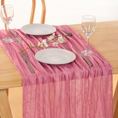 MLMC 3 Pack Mauve Pink Table Runner 10ft Sheer Gauze Cheesecloth Table Runner Bulk Rustic Winter Decor 35x120 Inches for Boho Wedding Bridal Baby Shower Birthday Party Decor