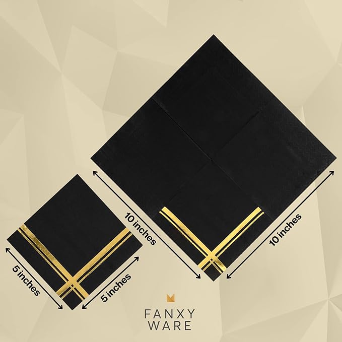Gold on Black Cocktail Napkins - 100 Pack, 5" x 5", 3-Ply Paper - Style Name: Blissful Crossing