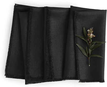 Solino Home Black Linen Napkins Set of 4-100% Pure Linen Cloth Washable Dinner Napkins 20 x 20 Inch for Christmas, New Year - Fringe