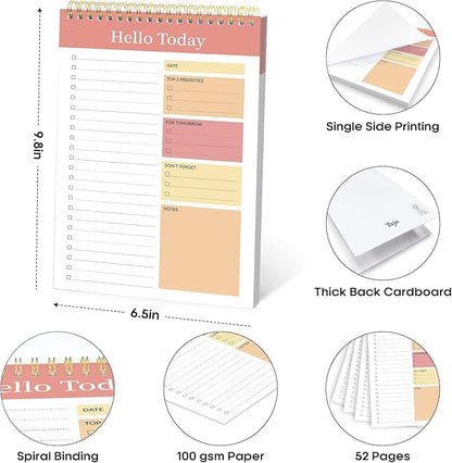 Taja To Do List Notepad - To Do List Notebook for Work with 52 Sheets, 9.8" x 6.5", Undated Daily Planner Perfect for Daily Tasks and Goal Setting, Notepad Suitable for Office, Home & School - Pink