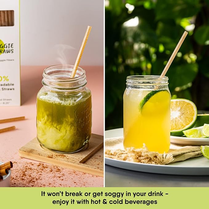 – 300 PCS of 8.25 Inches Unwrapped Biodegradable Straws – Made of Vegetable Fibers, Best Environment Friendly Drinking Straws for Hot and Cold Beverages