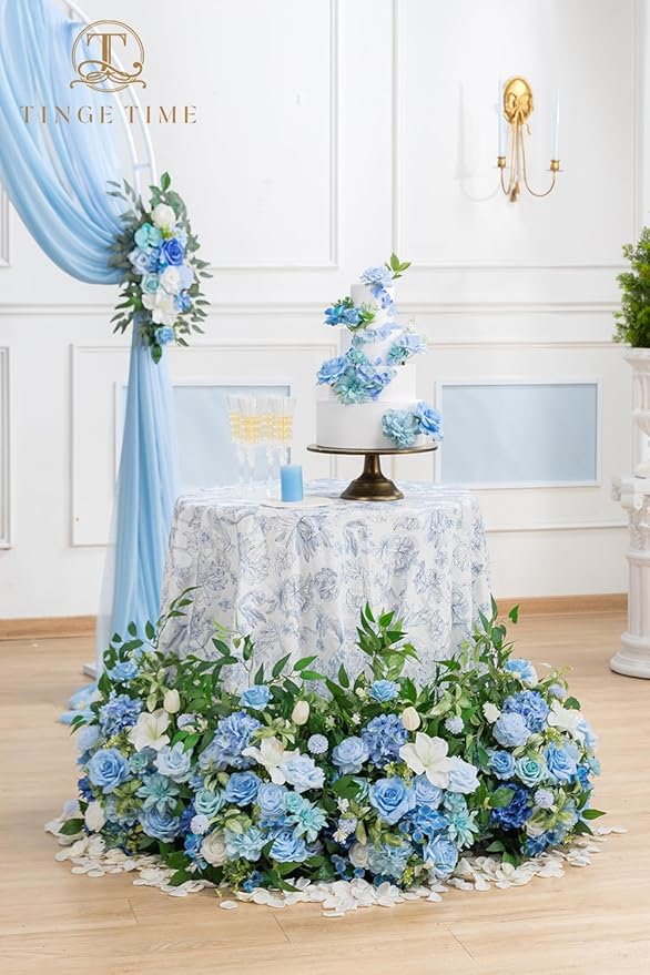 TINGE TIME Free-Standing Artificial Flower Set of 2, Table Centerpiece with Rubber Pad, Silk Fake Flower for Wedding Centerpiece Archway Aisle Welcome Entrance (Provence Blue)