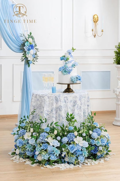 TINGE TIME Free-Standing Artificial Flower Set of 2, Table Centerpiece with Rubber Pad, Silk Fake Flower for Wedding Centerpiece Archway Aisle Welcome Entrance (Provence Blue)