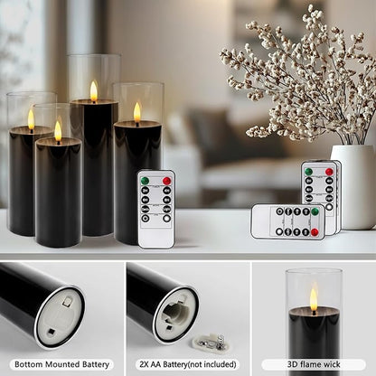 24-Pack Black Flameless LED Candles for Daily Home & Christmas Decor - Realistic Flickering Black Acrylic Pillars with Remote Timer, Perfect for Dining Table, Bedroom, Winter Mantel, Weddings