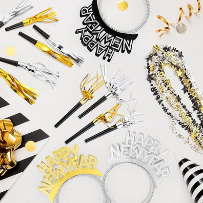 2026 New Years Eve Party Supplies 48 PCS, Happy New Year Decorations Kit - Party Favor Includes Headband, Blowers, Noise Makers & Necklace, NYE Photo Booth Props Accessories Gifts Wearables