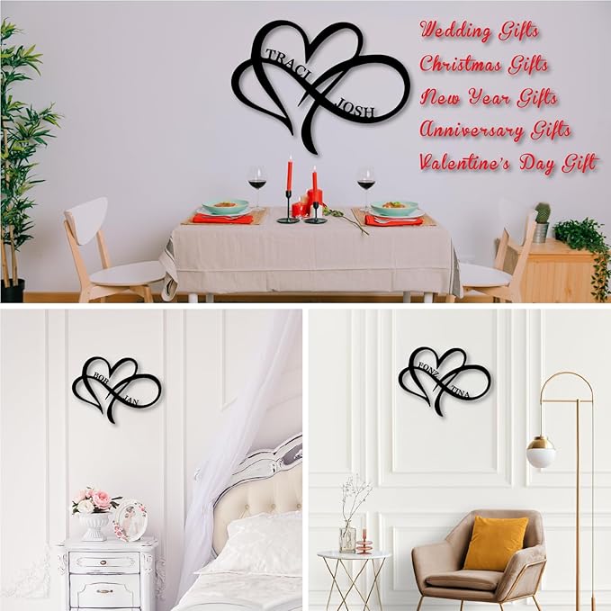 Infinity Heart Metal Name Sign, Unique Infinity Heart Wall Decor Love Sign Plaque Steel Art Geometric Wall Decor Set Cut Out for Outside (Love Sign 10)