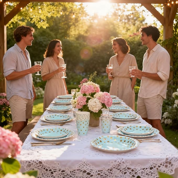 175 Pcs Blue and Gold Paper Plates and Napkins Set, Disposable Dinnerware for 25 Guests for Birthday Wedding Baby Shower