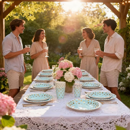 175 Pcs Blue and Gold Paper Plates and Napkins Set, Disposable Dinnerware for 25 Guests for Birthday Wedding Baby Shower