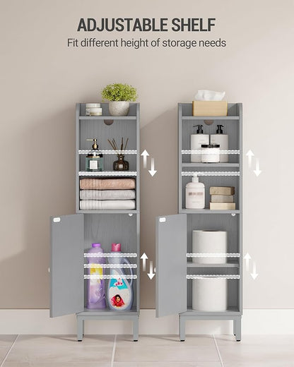 Bathroom Storage Cabinet, Small Corner Floor Cabinet with Door and Shelves, Narrow Toilet Paper Holder, Bathroom Organizer with Adjustable Shelf, for Small Spaces, Gray BC38221GR