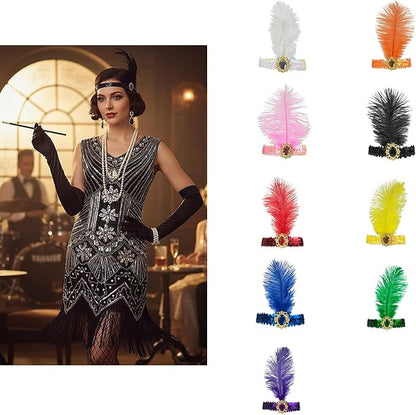 Feather Headpiece Sequins Headbands 1920s Flapper Showgirl Headpieces for Women Girls Carnival Party Accessories