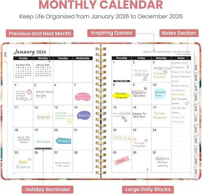 2026 Planner, Weekly and Monthly Planner for Women, Jan 2026 - Dec 2026 Pretty 2026 Calendar Planner with Monthly Tabs, Inner Pocket, Spiral Binding, Perfect for Office Home School - 8.5" x 11", Pastel Garden