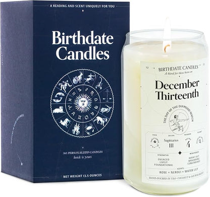 Birthdate Candles, December 13 - Sagittarius Zodiac Scented Candles Birthday Gift - Rose, Neroli & Water Lily Scent - All-Natural Soy & Coconut Wax, 60-80 Hour Burn Time - Made in USA