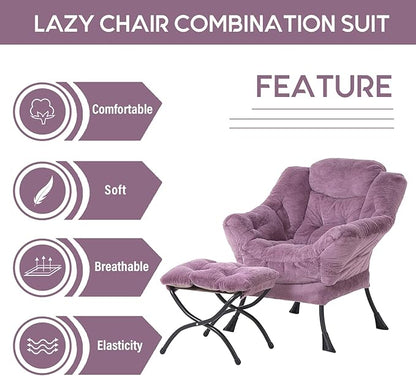 LITA Lazy Chair with Ottoman, Modern Accent Leisure Upholstered Sofa Chair, Lounge Reading Chair with Armrests and a Side Pocket for Living Room, Bedroom & Small Space