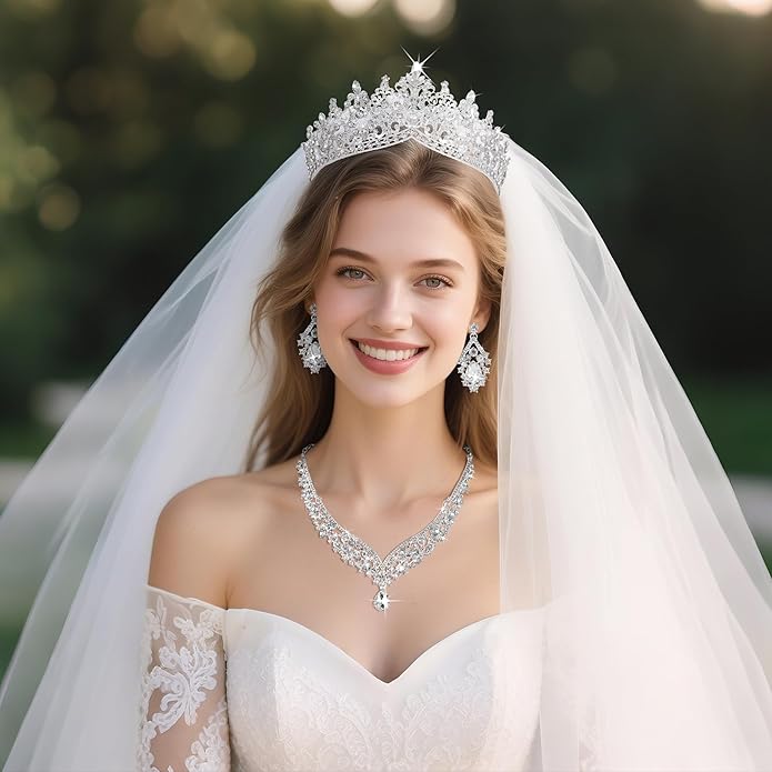 Kamirola Tiaras and Crowns for Women,Tiaras Earrings Necklace, Crystal Bridal Jewelry Set, Costume Party Halloween Prom Pageant Jewelry for Women TR80