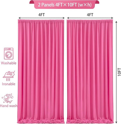 8 x 10ft Hot Pink Backdrop Curtains for Party Wedding Photo Background Curtains Wrinkle Free Drapes for Backdrop Long Curtain for Bridal Shower Valentine's Day Birthday Baby Shower, 2 Panels