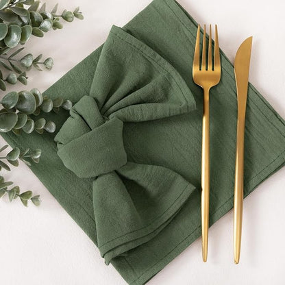 Socomi Cloth Napkins Green Fall Thanksgiving Washable Reusable Bulk Linen Cotton Napkins Set of 20 17"x17" for Wedding Party Bridal Baby Shower Birthday Dining Table Decorations