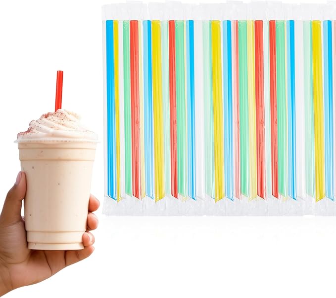 Tessco for you 600 Pcs 6 Inch Jumbo Smoothie Straws Bulk Large Plastic Disposable Bubble Tea Straws Wide-Mouthed Individually Wrapped for Tall Homemade Milkshakes Drinking(Bright Color)